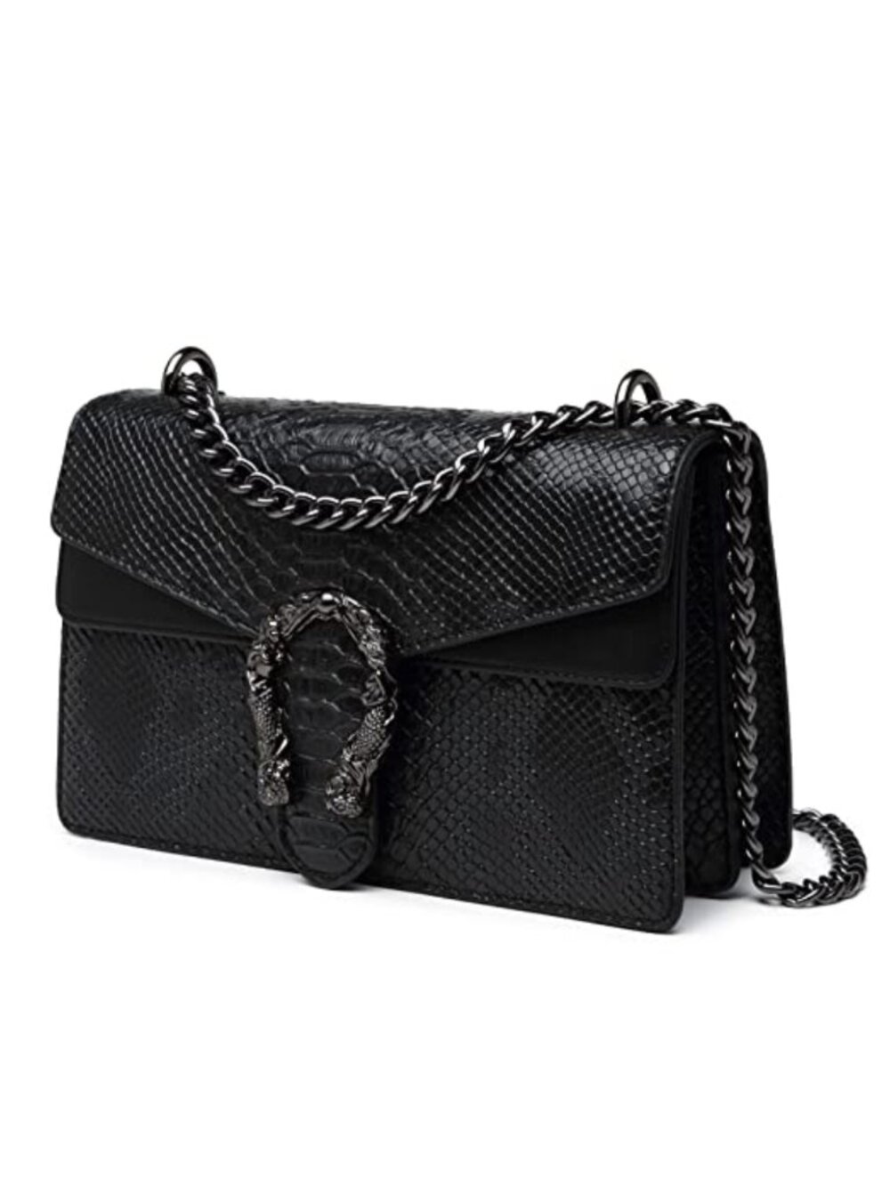 Faux Leather Snake Printed Crossbody Bag with Chain Strap